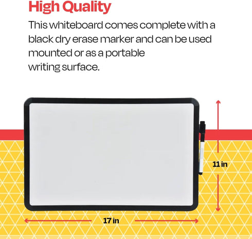 School Smart Dry Erase Board, 11 x 17 Inches, Black Frame with Marker