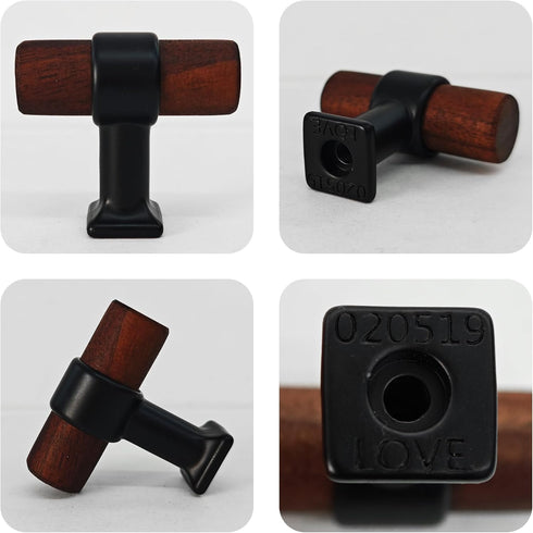bociloy 4Pcs 1.57 Walnut Wood Drawer Pulls, Single Hole Kitchen Cabinet Hardware Handles, Metal and Wooden Cabinet
