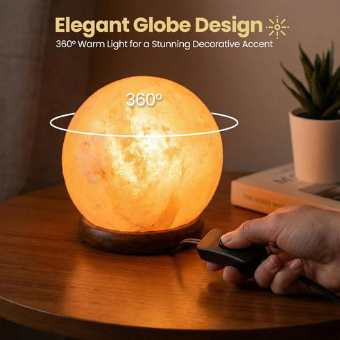 SAF Naturals 6 Inch Dimmer Himalayan Natural Salt Lamp, Globe Shape, Diameter, with Cable