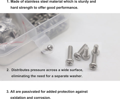 cSeao 140pcs M4 Pan Head Phillips Machine Screws Assortment Kit – 304 Stainless Steel, M4x 4mm/ 6mm/ 8mm/ 10mm/ 12mm/