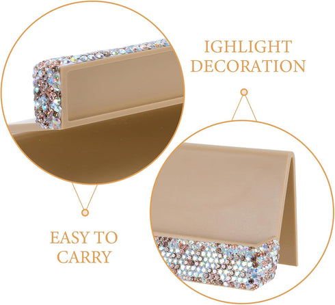 Hemobllo Rhinestone Business Card Holder Gold Single-sided Desk Organizer with Display Stand for Office and Home