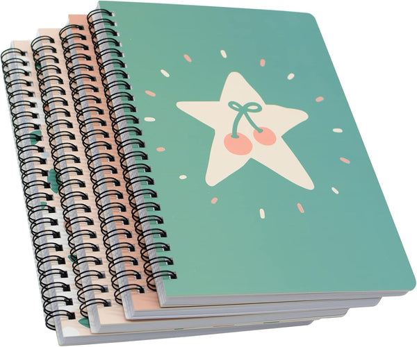 Yansanido Spiral Notebook, 4 Pcs A5 Cherry Design Hardcover, 80 Sheets - 160 Pages for Study Notes