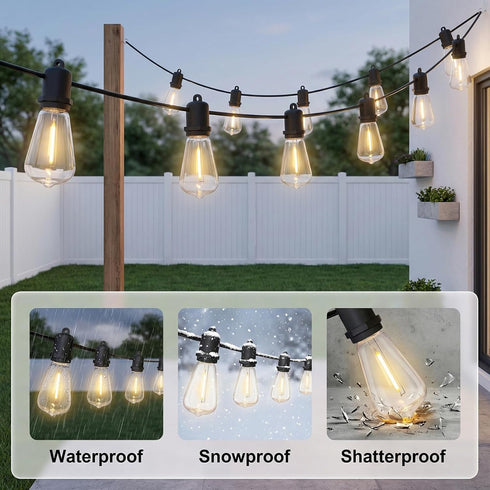 25FT 13 ST38 Bulbs, Dimmable LED Outdoor String Lights, Shatterproof Edison Waterproof Patio Decor for Outside, Bistro