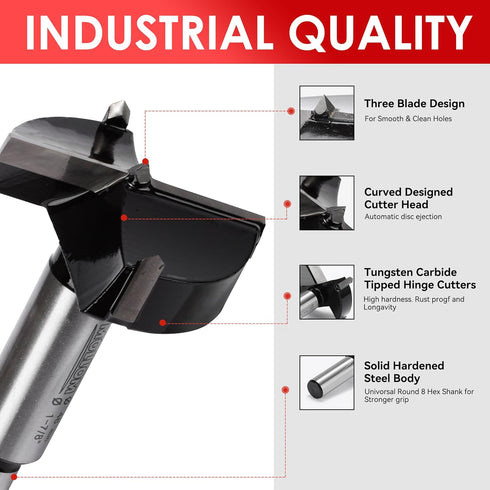 3" (76mm) Forstner Drill Bit for Precise Woodworking with Durable YG8 Carbide, Ideal for Hard Wood, Plastic, Plywood