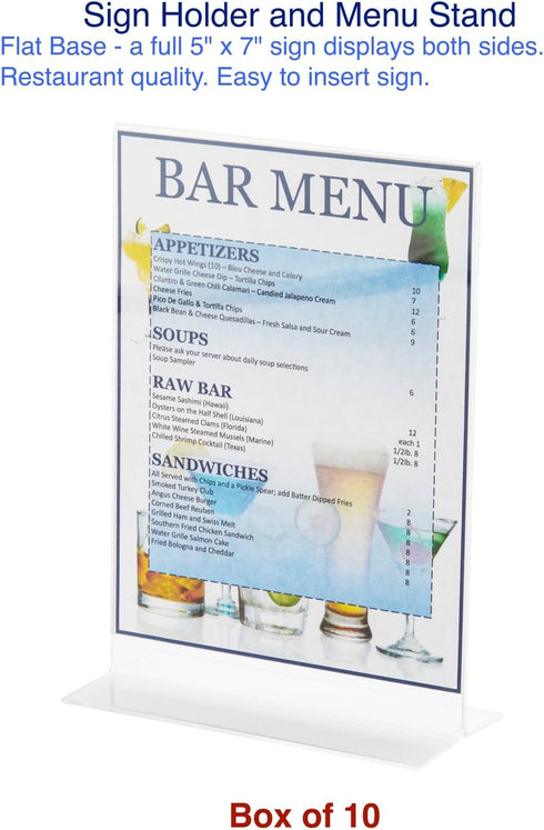 BERYLAND 5x7 10 Pack, Acrylic Sign Holder Paper Stand, Vertical Clear Frame, Double Sided Table Tent, Plexiglas