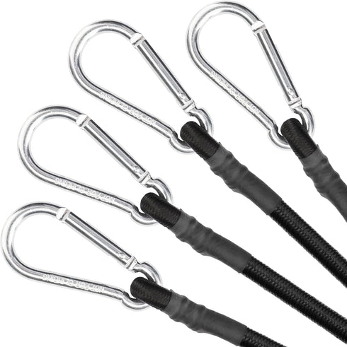 ZHOUBIN 24 Inch Black Bungee Cords - 4 Pcs with Carabiner Hooks for Secure Tie Downs