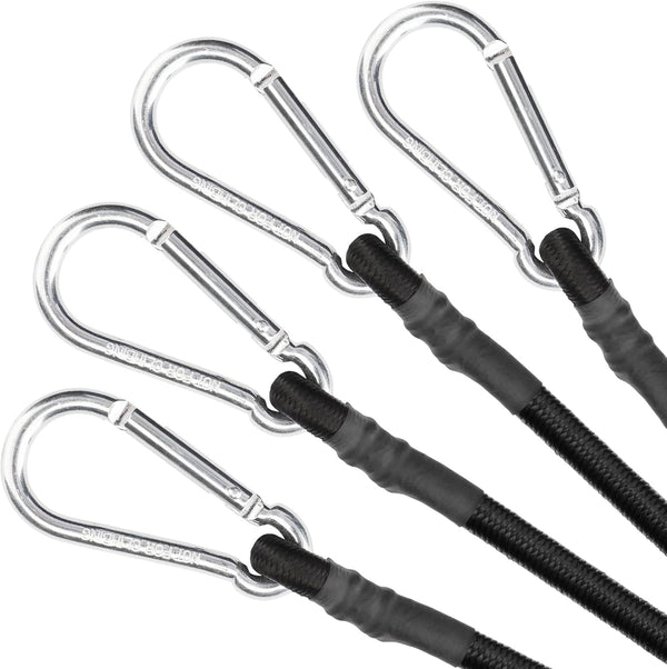 ZHOUBIN 24 Inch Black Bungee Cords - 4 Pcs with Carabiner Hooks for Secure Tie Downs