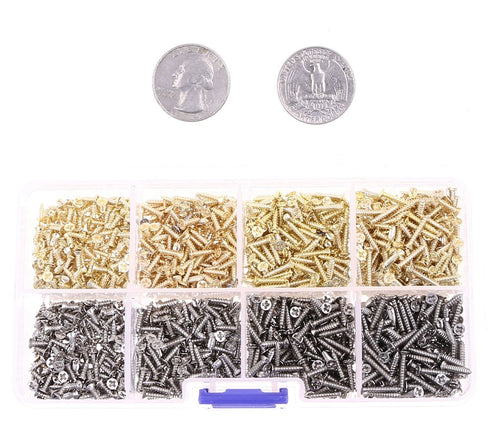 Mini Skater M2 Micro-Screws - Cross Flat Head Self Tapping Wood Screws Fastener Kit, 1600PCS, Golden and Silver