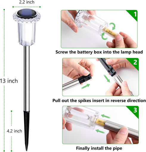 10 Pack Solar Lights Outdoor Solar Pathway Lights Outdoor LED Waterproof Stainless Steel Driveway Lighting for Outdise