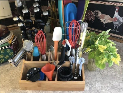 Small Multifunctional Bamboo Organizer | Desk Caddy | School Art Supply Holder | Kitchen Bathroom Storage