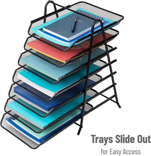 Mind Reader 7-Tier Paper Tray, Desktop Organizer for File Storage, Metal Mesh, 11.75" L x 13.75" W x 18" H, Black