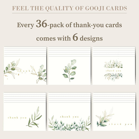 4x6 36-Pack) Gooji Golden Greenery Thank You Cards with Envelopes (Bulk | Wedding Thank You Cards, Bridal Shower Thank