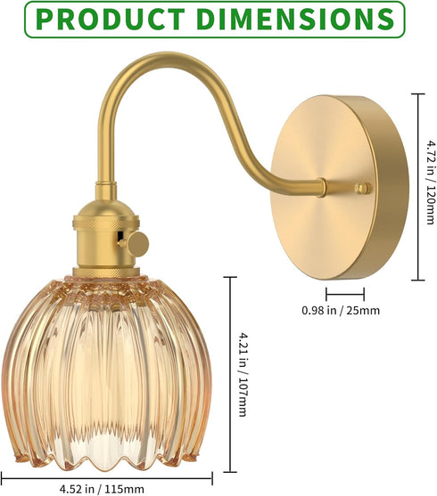 Wall Sconces Lights Lamp for Bedroom Bathroom, Modern Vanity Light Fixtures, Wall Mount Lighting Vintage Tulip Amber