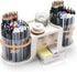 Rotating Desk Organizer with 2 Pen Holders, 10 Slots Pencil Holder, 3 Drawer Art Supply Storage Box Caddy for Office,