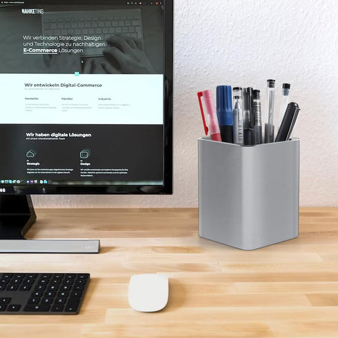 RQB Metal Pen Holder for Desk - Square Aluminum Organizer and Makeup Brush Holder, Gray