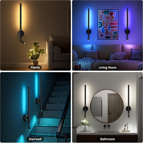 Set 2 BUTHY Battery Operated Wall Sconce of with Reading Spotlights, RGB Rechargeable LED Wall Lights with Remote