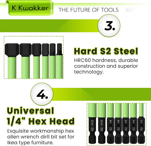 10Pcs 3.94" Long 1/4" Hex Head Allen Wrench Drill Bits, Metric Hex Key Drill Bit Set with Magnetic Tips