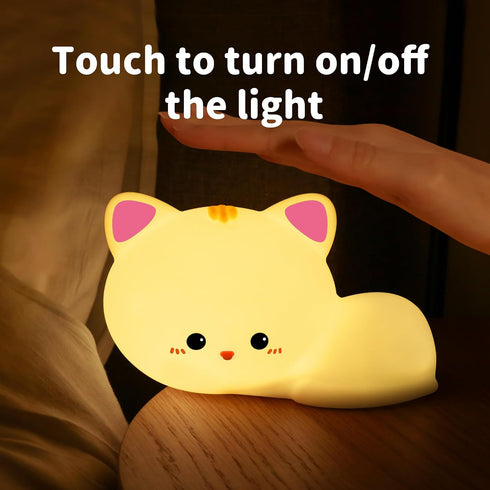 7-Colors Soft Silicone Cat Night Light for Kids Baby Toddler Cute Clap Touch Lamp Rechargeable Nightlight Bedroom Room