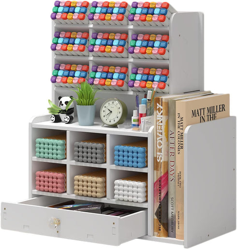 Awnustenestt Pen organizer for desk,Marker organizer,Pen holder with drawer,Pencil Holder,with 15 Compartments and