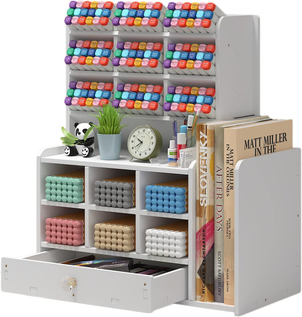 Awnustenestt Pen organizer for desk,Marker organizer,Pen holder with drawer,Pencil Holder,with 15 Compartments and