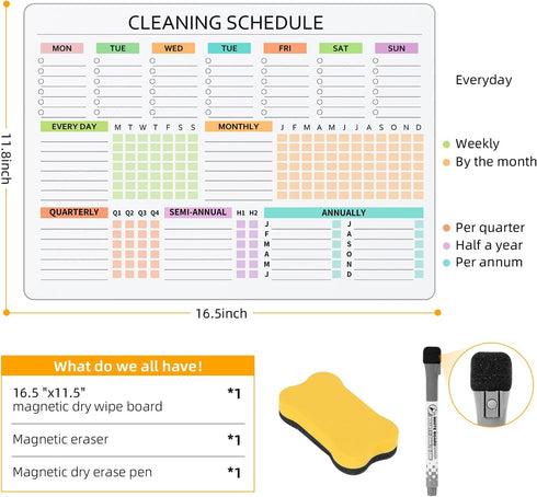 Cleaning Schedules and Checklists Dry Erase Magnetic Planner Whiteboard for Refrigerator - Daily Weekly Monthly