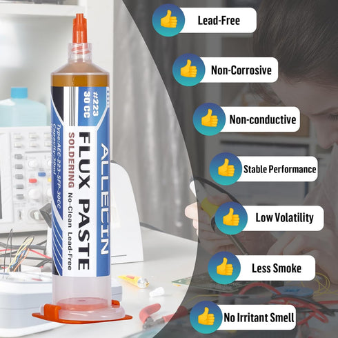 No Clean Soldering Flux 223, 30CC High Viscosity Electronics Solder Fluxes Paste Syringe for Circuit Boards