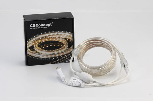 20 2100 6000K Dimmable, 110-120V 360 3528 CBConcept UL Listed, Feet, Lumen, Pure White, AC Flexible Flat LED Strip Rope