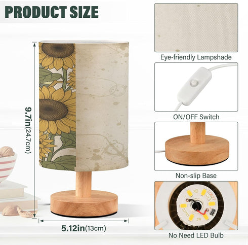ALAZA Retro Sunflower Bee Table Lamp for Bedroom USB Port Bedside Lamp Small Nightstand Desk Lamp for Girls Boys Kids