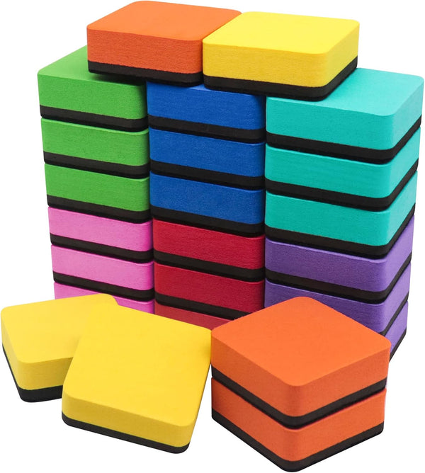 IHPUKIDI 24 Pack Magnetic Dry Erase Erasers for Whiteboard, Chalkboard Cleansers for Classroom, Home, Office (8-Color)