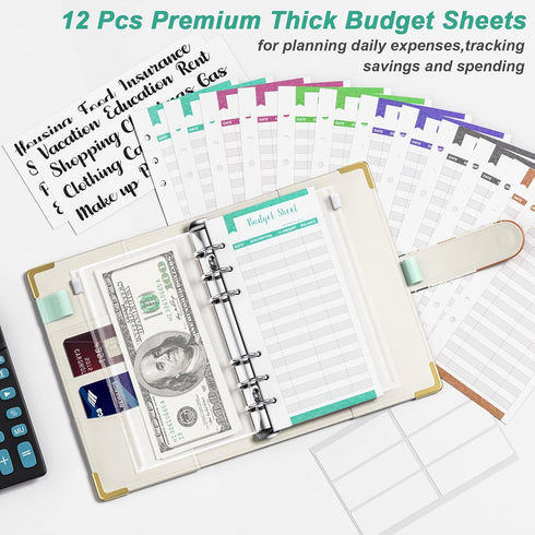 Rnivvi Budget Binder with Zipper Envelopes, A6 Cash Envelopes for Budgeting, PU Leather Organizer