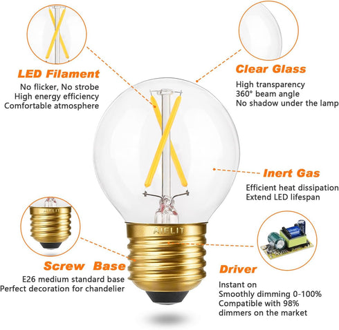 Dimmable E26 Bulb, 2W(25-Watt 3000K, A15/A50 E26 Bulbs 3-Pack Globe LED Equivalent), Soft White Golden Base Edison LED