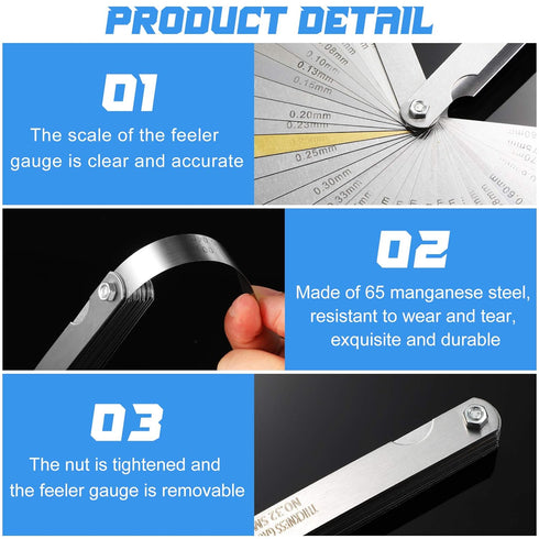 Weewooday 3 Pieces Stainless Steel Feeler Gauge, Dual Marked Metric Offset Valve Thickness Gauge, 32/26/16-Pieces