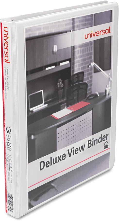 Universal Deluxe Round Ring View Binder, 1/2-Inch Capacity, 8.5 x 11, White