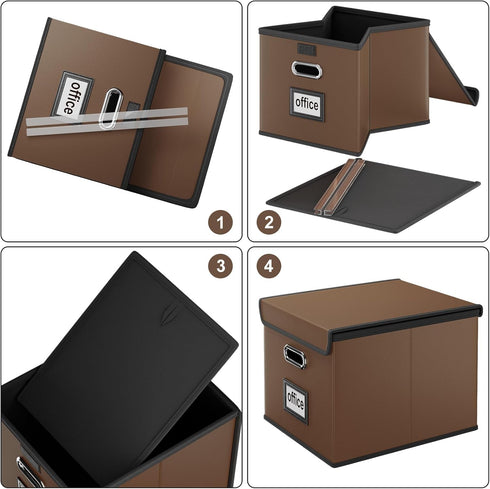 Huolewa Upgraded Faux Leather File Organizer Box with Lid, Collapsible Hanging Folder Box for Home/Office Storage