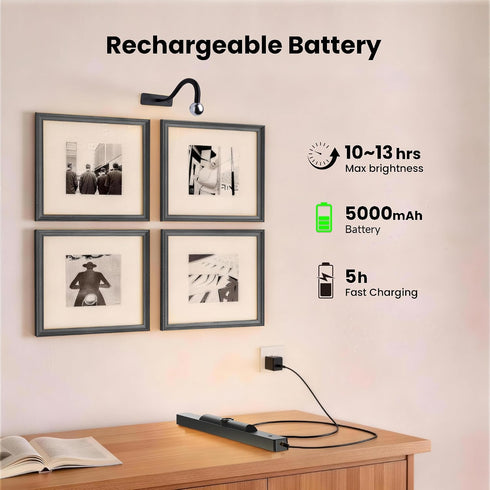 Dimmable 16n, 5000mAh 95+ 350LM Cordless Picture Light for Wall Rechargeable Battery Wall Sconce Art Light, CRI Wall