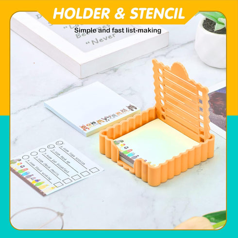 Cute Sticky Notes Holder with Stencil, Wavy Self-Stick Notepad Holder, Note Dispenser for Desk