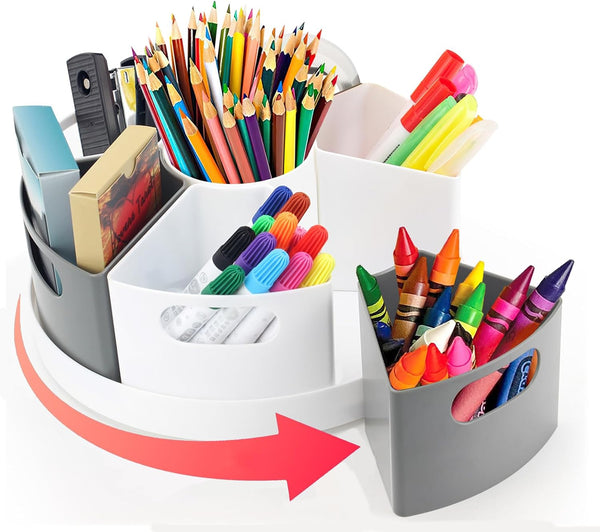 Rotating Art Supply Organizer Storage Caddy for Kids, 7 Bins Craft Crayon