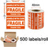 500 Fragile Stickers, 1 Roll 2" x 3" Fragile - Handle with Care - Thank You Shipping Labels Stickers (500 Labels/Roll)