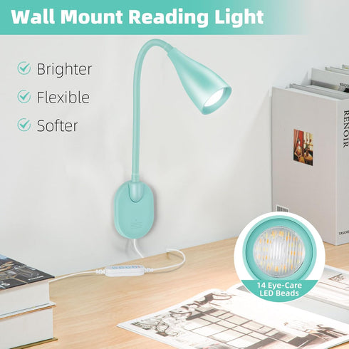3 Modes,10 Dimmable, LED Wall Mounted Bedside Reading Light, Color Brightness USB Charging Port, Adhesive Wall Lamp