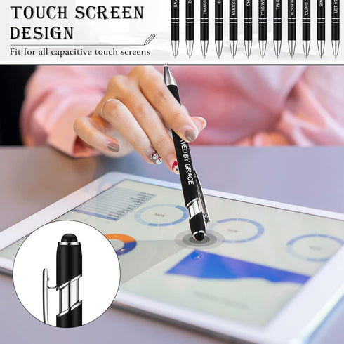 Zonon 12 Pieces Inspirational Motivational Quotes Ballpoint Pens with Stylus Tip, Metal Black Ink Pen Set (Bible Style)