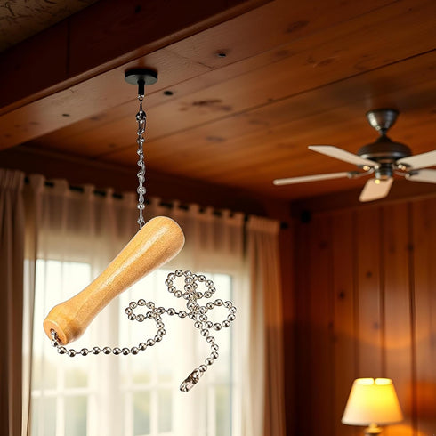 BWESOO 12 Inch Beaded Pull Chain Extension with Connector Wooden Pillars Walnut Pendant Antique Brass Pull Chain