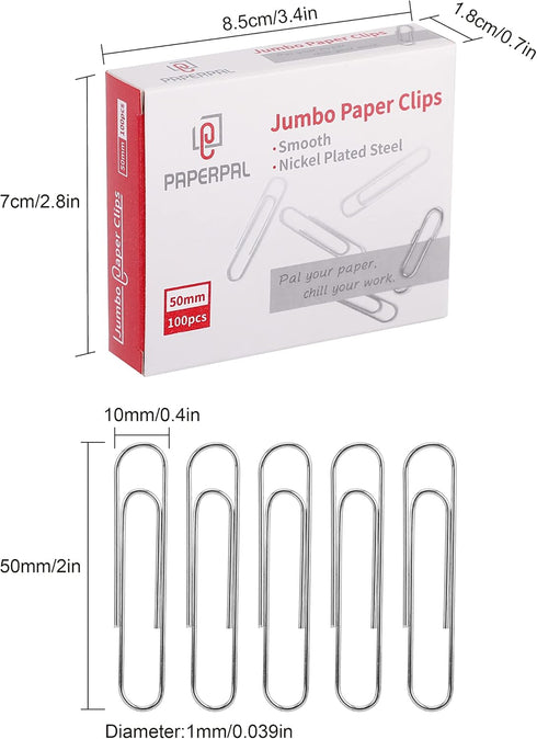 Jumbo Paper Clips, 300 Large Silver Paperclips (3 Boxes of 100 Each) for Office and School Use