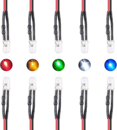 50pcs 12 Volt 5mm Red LED Lights, Pre Wired 7.9 inch DC 12v LED Light, Clear Lens Small LED Lamps
