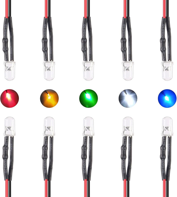 50pcs 12 Volt 5mm Red LED Lights, Pre Wired 7.9 inch DC 12v LED Light, Clear Lens Small LED Lamps