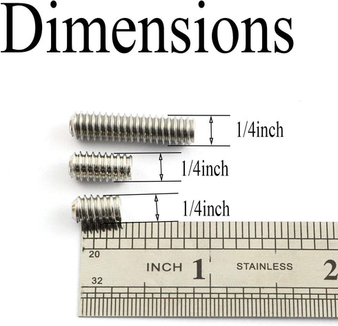 20PCS 1/4-20x1" Hexagon Socket Set Screws, 304 Stainless Steel Full Thread Cup Point Grub Screws