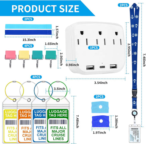 ZHEMEILU 15 Set Pcs Cruise Essentials Accessories Kit Must Haves Include Non-Surge Power Strip, Retractable Cruise