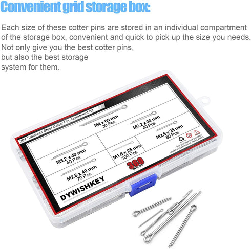DYWISHKEY 360PCS 304 Stainless Steel Cotter Pin Assortment Kit
