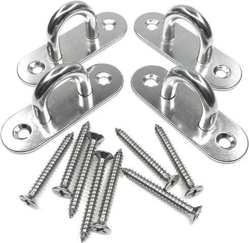 4Pcs 304 Stainless Steel Pad Eye Hooks, 3.15 inch Heavy Ceiling Hook Screw Eyes with 5 x 45mm Screws for Plant Hangers,
