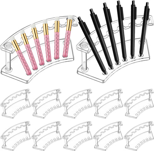 Tatuo 24 Pcs Plastic Pen Holder, 6 Slots Pen Display Stand, Clear Pencil Holders and Makeup Brush Rack Organizer for