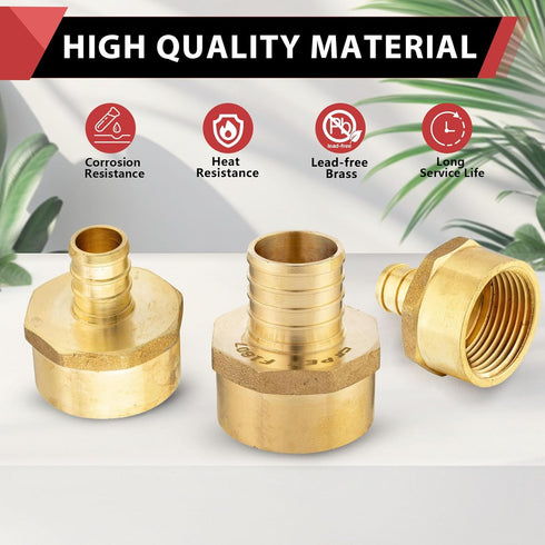 EFIELD Pex 3/4" x 1/2" Female NPT Thread Adapter Barb Crimp Brass Fitting (Pack of 5)